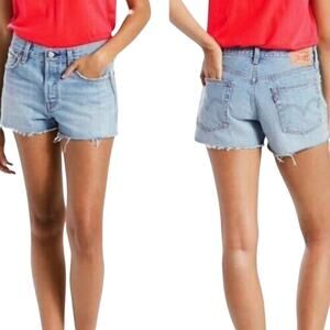 LEVI’S 501 Mid Rise Cut Off Denim Jean Shorts SZ 30 Closet Staple Festival Boho